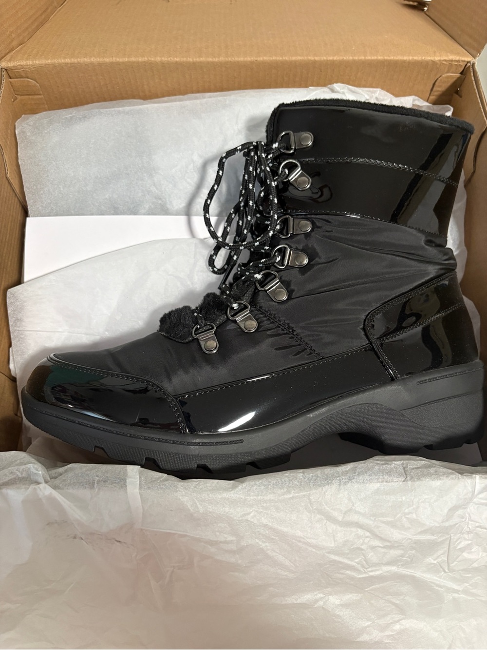 cloudwalkers Black Patent Winter Lace-Up Boots